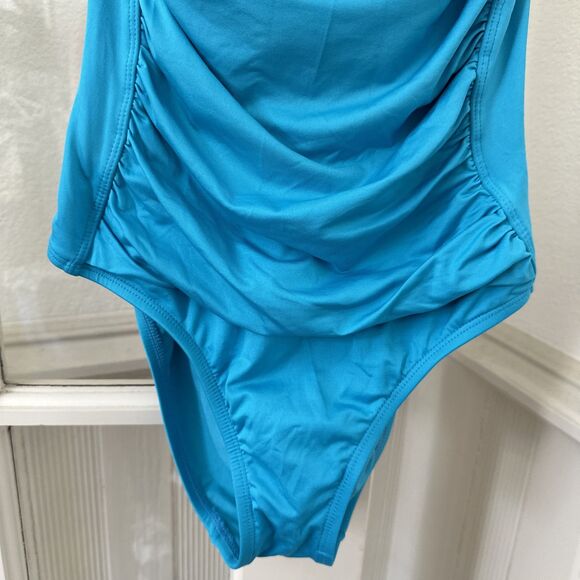 Liz Claiborne One Piece Swimsuit Womens Size 10 Aqua Blue Halter Strap Ruched - Picture 4 of 11